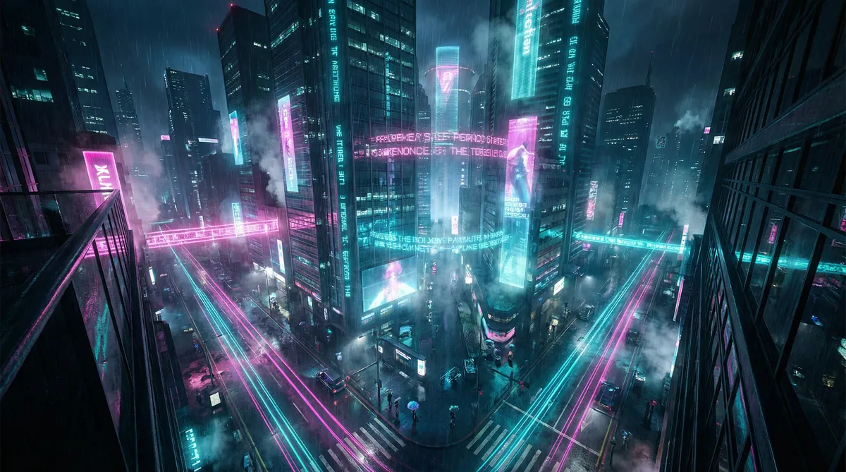 刘可颖视频 竖屏短剧平台首页背景 - 赛博朋克都市夜景